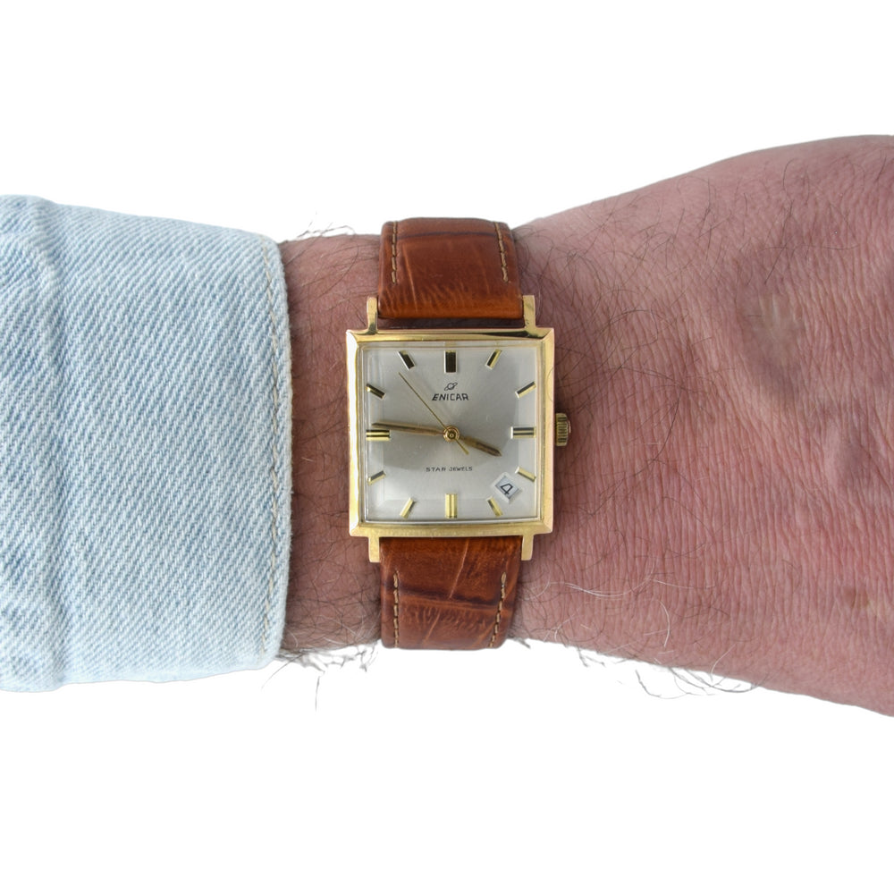 1970s Enicar manual classic wristwatch date ultrasonic star jewels - square wristwatch ref 121/009