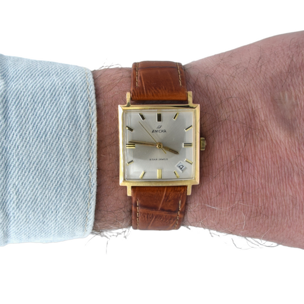 Enicar manual classic date wristwatch ultrasonic star jewels - square wristwatch ref 121/009