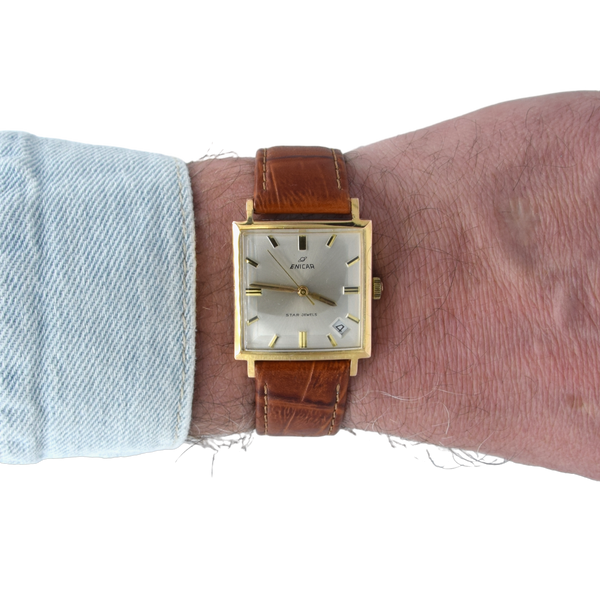 1970s Enicar manual classic wristwatch date ultrasonic star jewels - square wristwatch ref 121/009