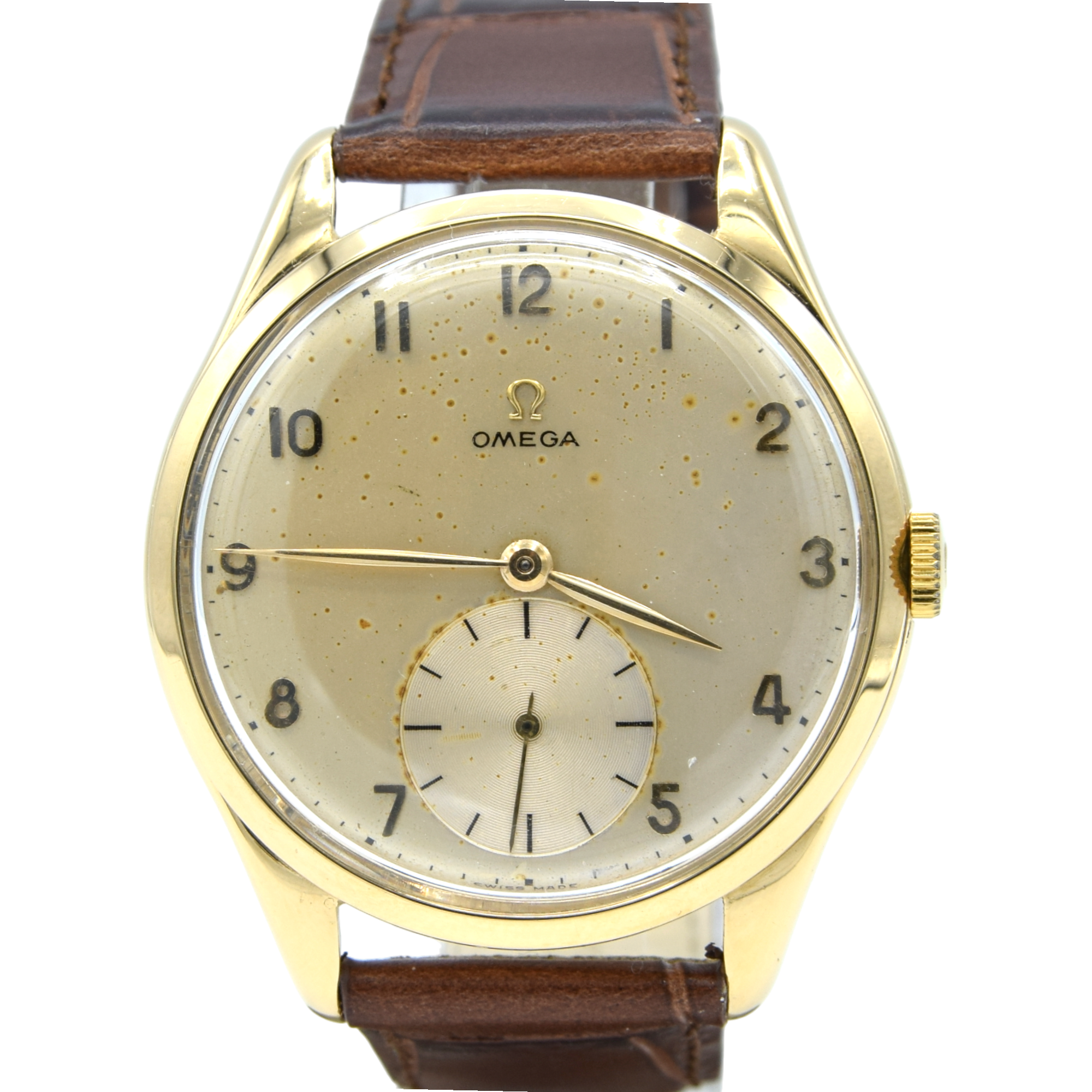 1950 Jumbo Omega with Sub Seconds Arabic numerals Model 2620 in solid 18ct yellow Gold Case