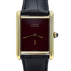 1970s Cartier Tank Mechanical Manual Wind with Gloss Burgundy Dial in 925 case with buckle