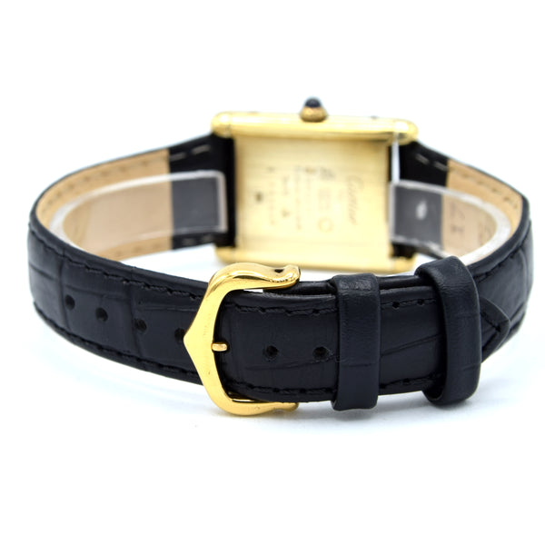 1970s Cartier Tank Mechanical Manual Wind with Gloss Burgundy Dial in 925 case with buckle