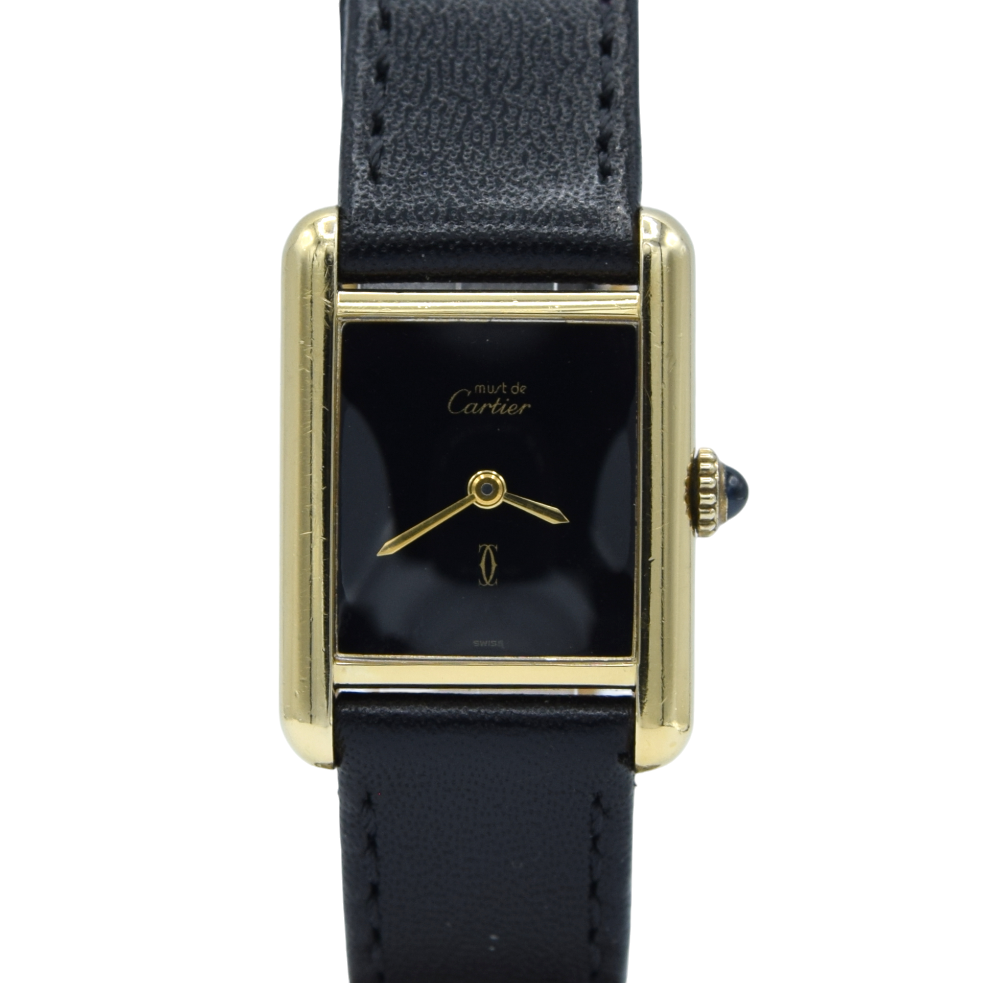 Cartier Ladies classic Vintage Tank Mechanical Manual Wind watch with Black Onyx-Type Dial
