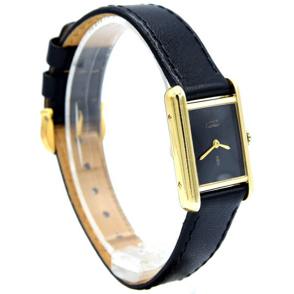 Cartier Ladies classic Vintage Tank Mechanical Manual Wind watch with Black Onyx-Type Dial