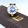 1980 Alfred Dunhill silver 925 sterling 'Blue Bulls eye' swiss quartz dress Wristwatch with strap - buckle - box