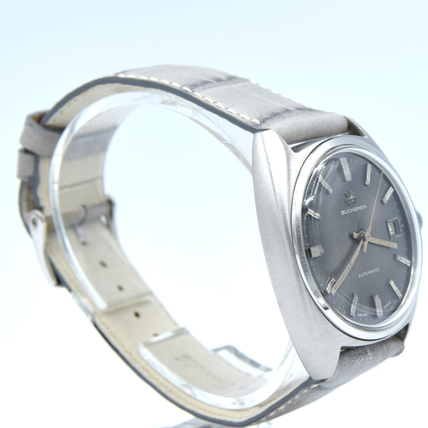 1960s Bucherer 1888 Automatic swiss classic wristwatch with Graphite dial in Stainless Steel
