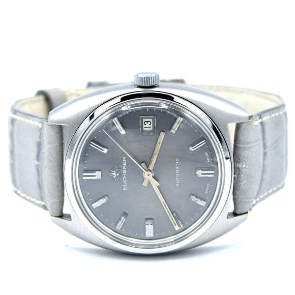 1960s Bucherer 1888 Automatic swiss classic wristwatch with Graphite dial in Stainless Steel