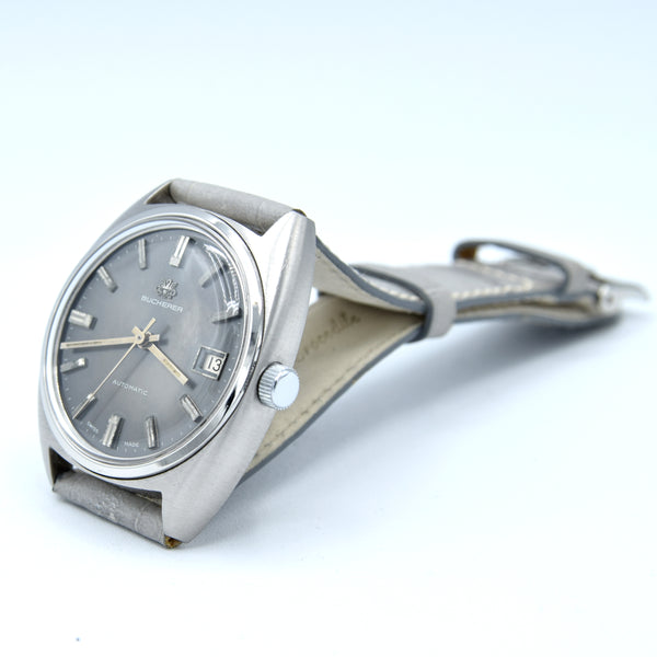1960s Bucherer 1888 Automatic swiss classic wristwatch with Graphite dial in Stainless Steel