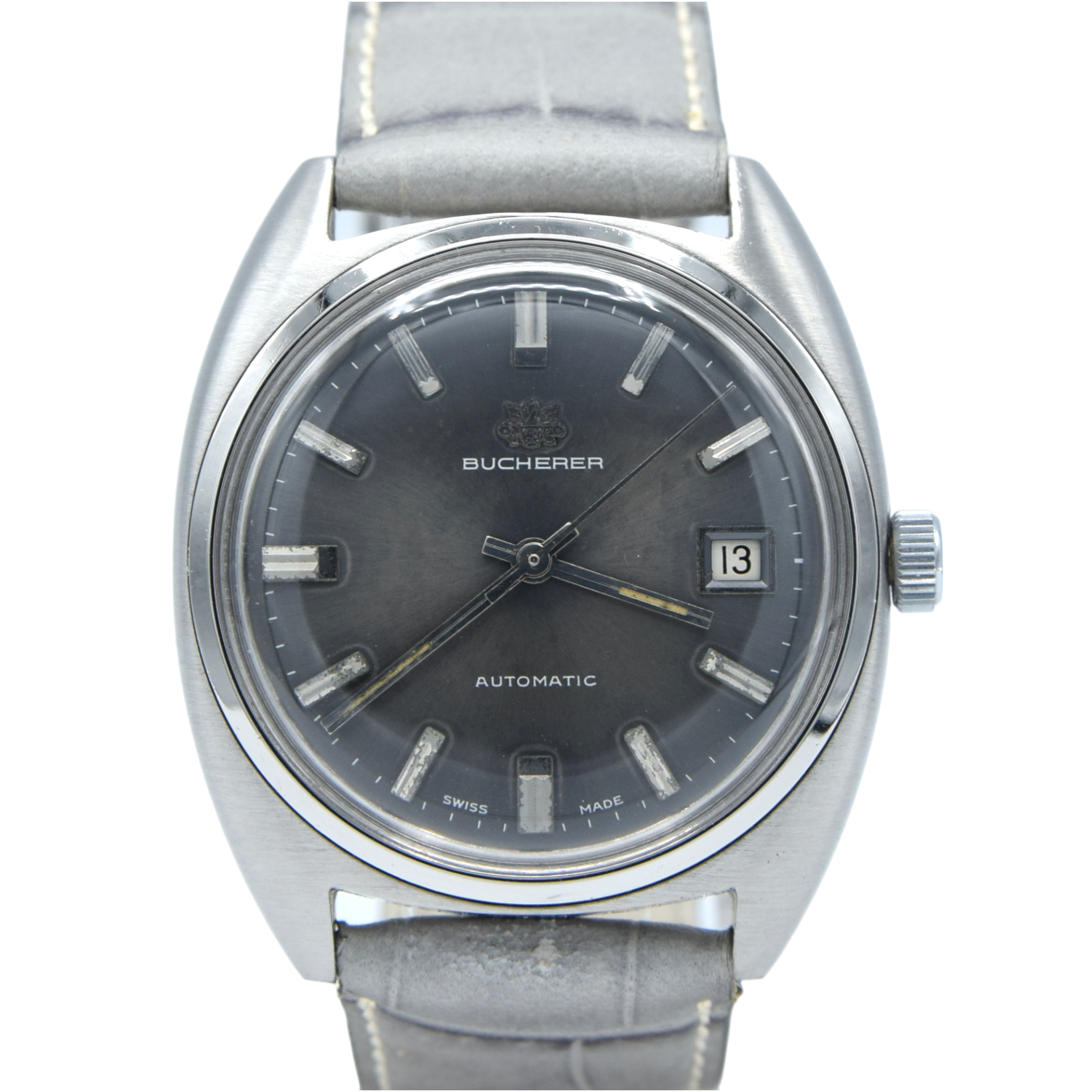 1960s Bucherer 1888 Automatic swiss classic wristwatch with Graphite dial in Stainless Steel