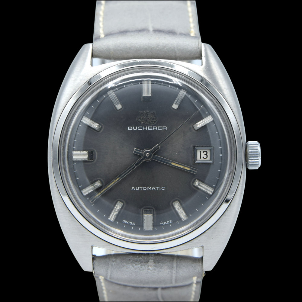 1960s Bucherer 1888 Automatic swiss classic wristwatch with Graphite dial in Stainless Steel