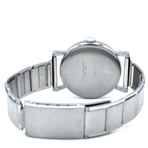 1940s New old stock unused Reda swiss wristwatch with fancy lugs on unusual patented Swiss bracelet