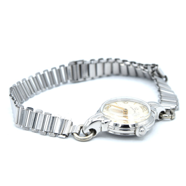 1947 Omega ladies cocktail watch model 2534-1 on period bonklip bracelet with original clam box