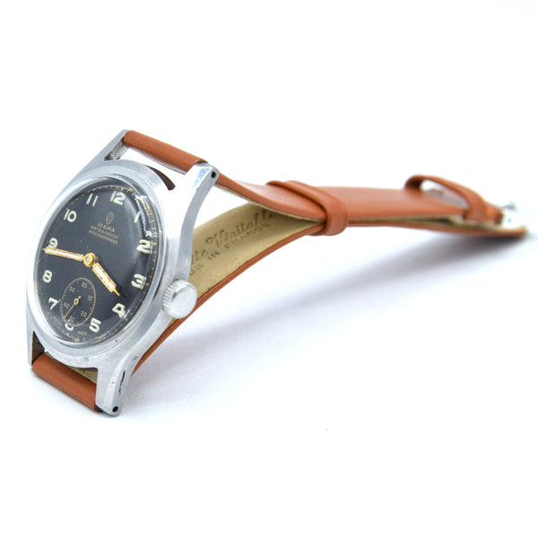 1940s Swiss Sigma military style wristwatch with stunning original gloss black Arabic dial