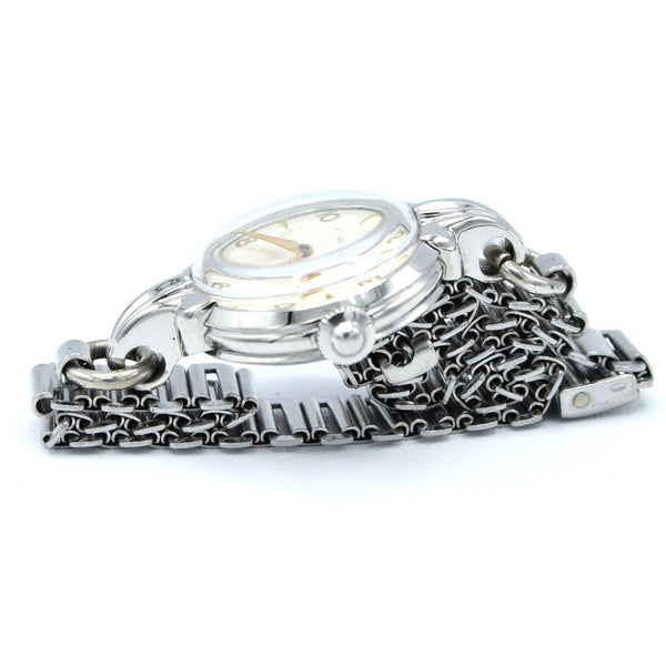 1947 Omega ladies cocktail watch model 2534-1 on period bonklip bracelet with original clam box
