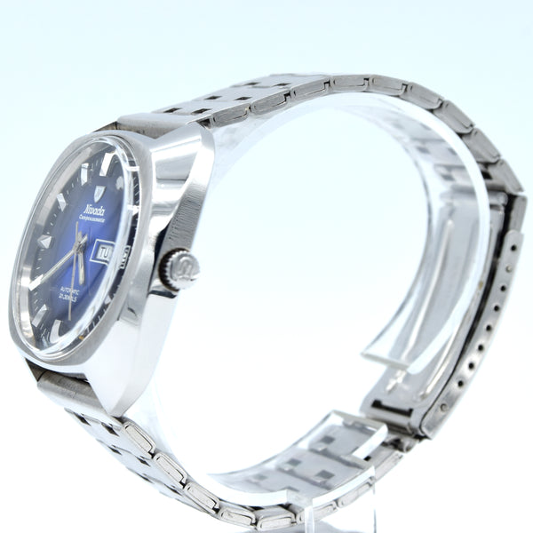 1970s Nivada Compensamatic Fumé blue Day Date automatic watch in Stainless Steel on Bracelet