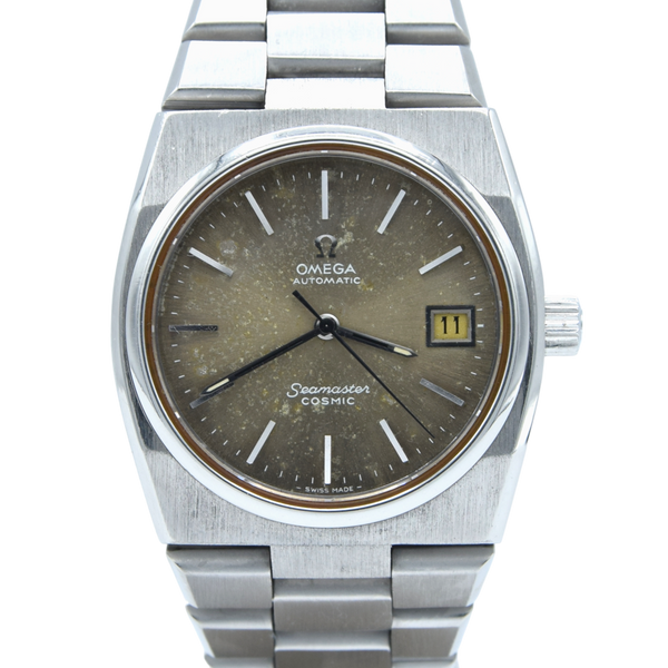 1974 Large Seamaster Cosmic Automatic Date Date Model 166.0195 with aged satin Grey dial Dial on Bracelet