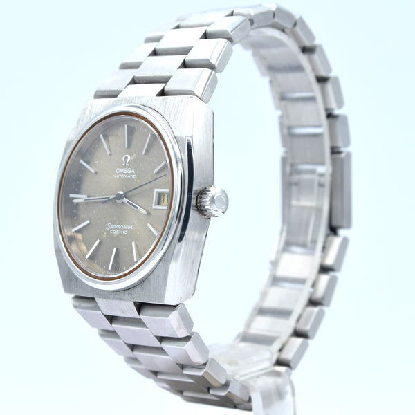 1974 Large Seamaster Cosmic Automatic Date Model 166.0195 with aged satin Grey dial Dial on Bracelet