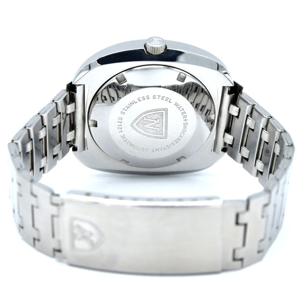 1970s Nivada Compensamatic Fumé blue Day Date automatic watch in Stainless Steel on Bracelet