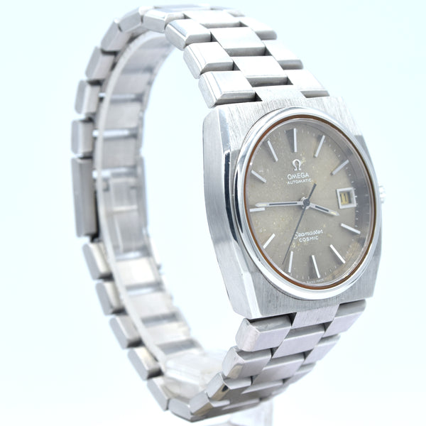 1974 Large Seamaster Cosmic Automatic Date Model 166.0195 with aged satin Grey dial Dial on Bracelet