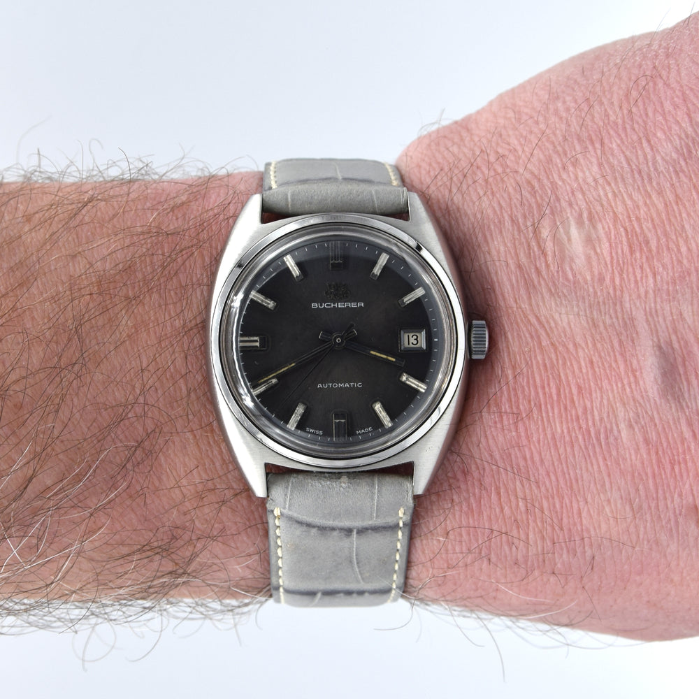 1960s Bucherer 1888 Automatic swiss classic wristwatch with Graphite dial in Stainless Steel