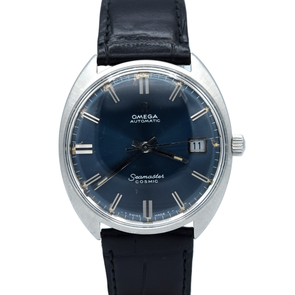 1969 Omega automatic cosmic date Model 166.02 in Stainless Steel Monocoque case with blue dial