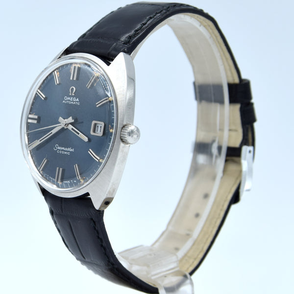 1969 Omega automatic cosmic date Model 166.026 in Stainless Steel Monocoque case with blue dial