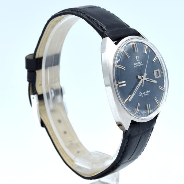 1969 Omega automatic cosmic date Model 166.026 in Stainless Steel Monocoque case with blue dial