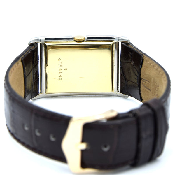 1928 Longines super rare and special Art Deco solid 18k two colour gold tank watch cal 8.28