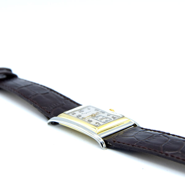 1928 Longines super rare and special Art Deco solid 18k two colour gold tank watch cal 8.28