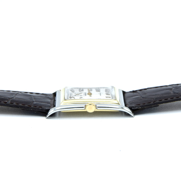 1928 Longines super rare and special Art Deco solid 18k two colour gold tank watch cal 8.28