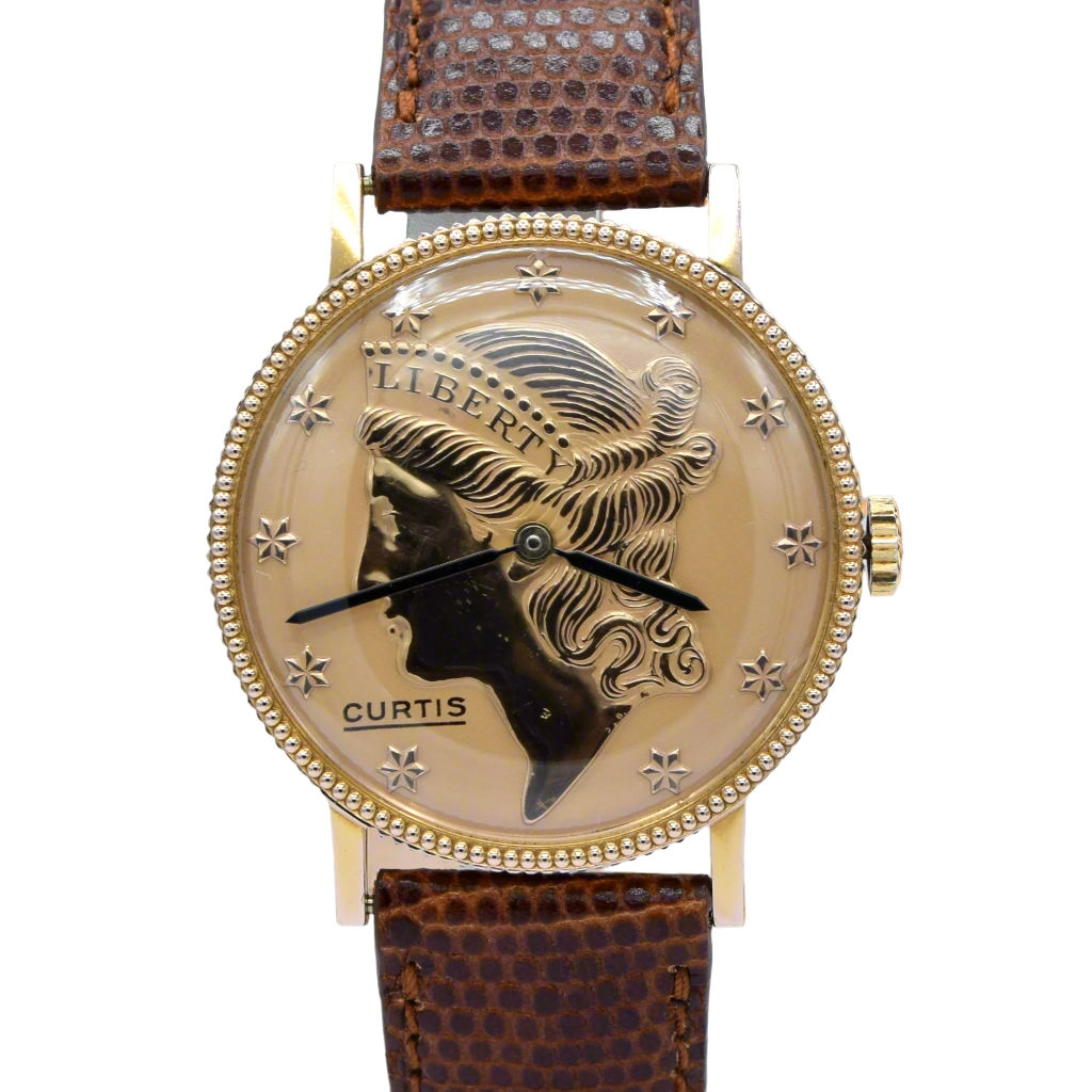 1970 Curtis sleek unusual and quirky slim Dress $20 liberty coin watch - Like New