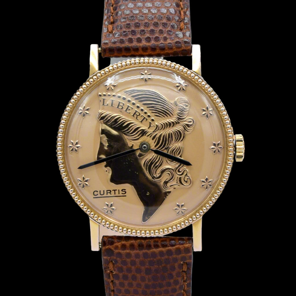 1970 Curtis sleek unusual and quirky slim Dress $20 liberty coin watch - Like New