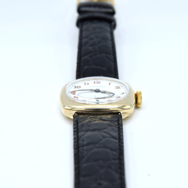 1942 Classic elegant Longines solid 9ct gold cushion Watch with Enamel Dial and Arabic Numerals