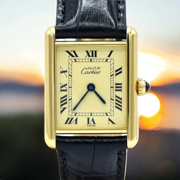 1998 Classic Cartier Tank Must De with 'Lemon' Roman Numeral Dial with full box and papers