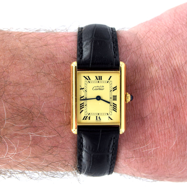 1998 Classic Cartier Tank Must De with 'Lemon' Roman Numeral Dial with full box and papers