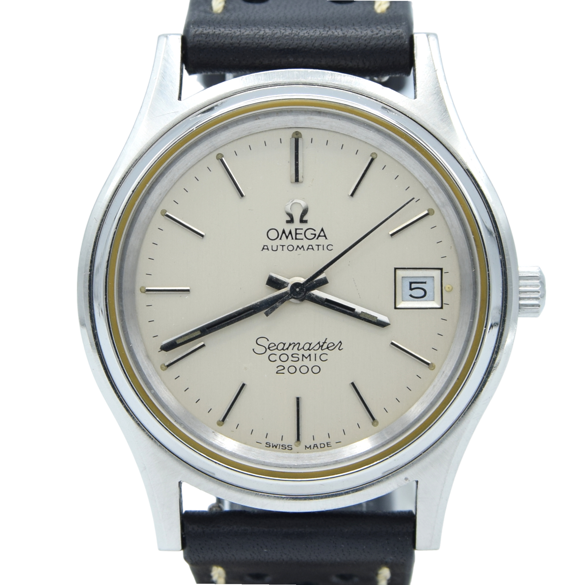 1973 Omega Large 38mm Seamaster Cosmic 2000 Automatic Date Model 166.128 with Silvered Dial