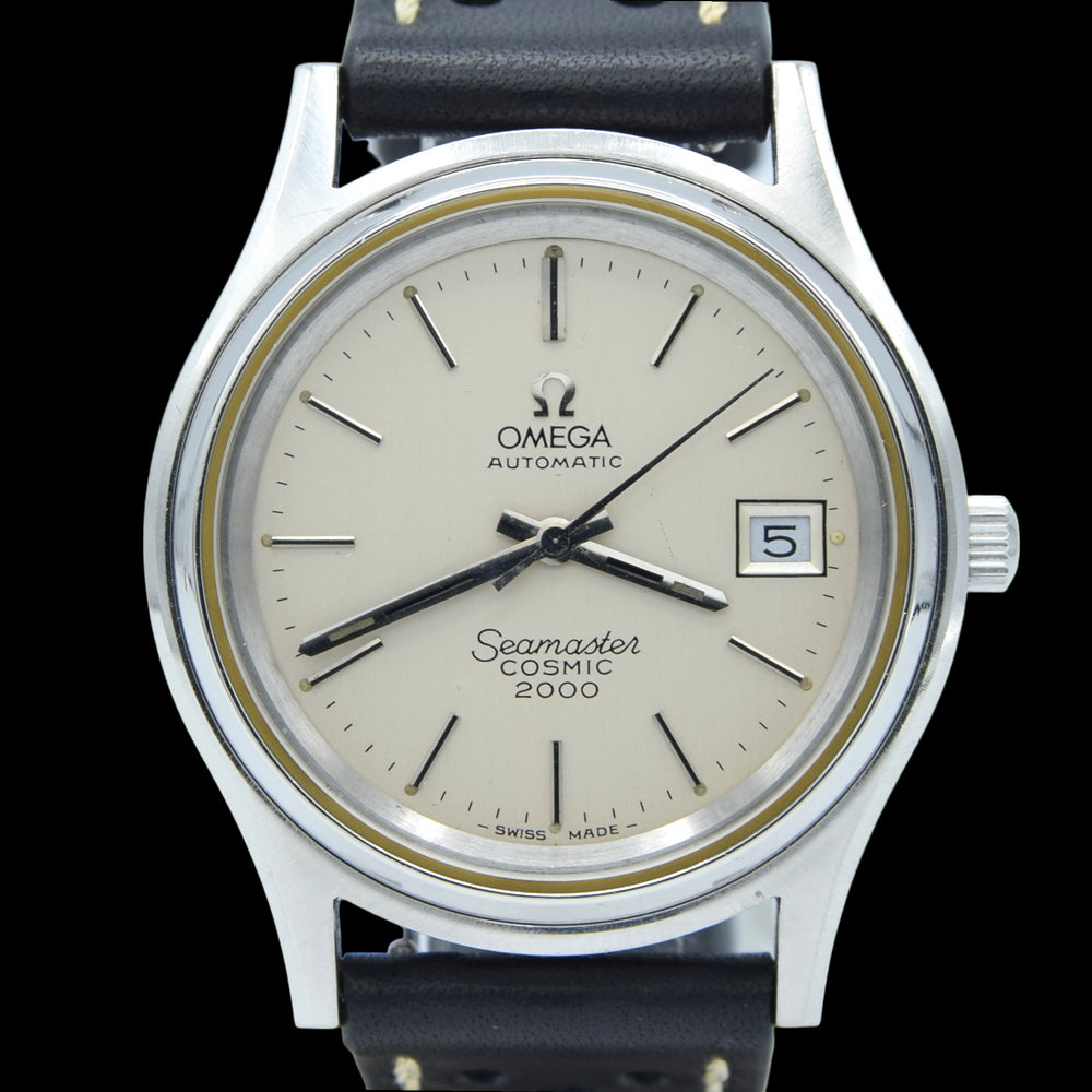 1973 Omega Large 38mm Seamaster Cosmic 2000 Automatic Date Model 166.128 with Silvered Dial