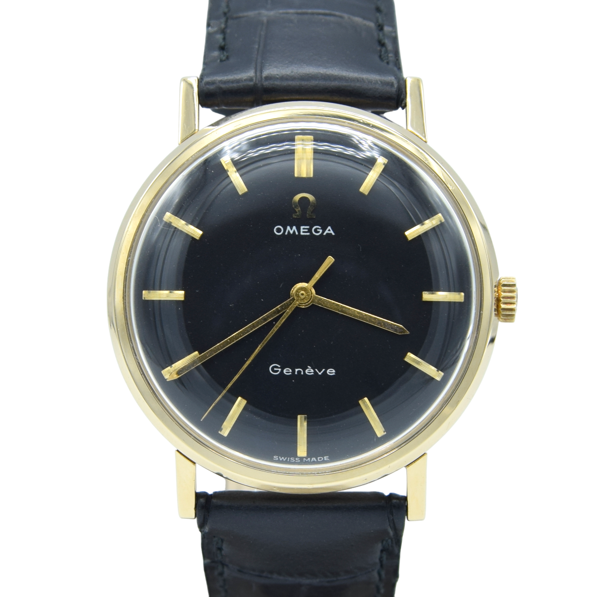 1969 Omega Geneve 9ct Gold All Original stunning black dial Wristwatch Model 131.5016