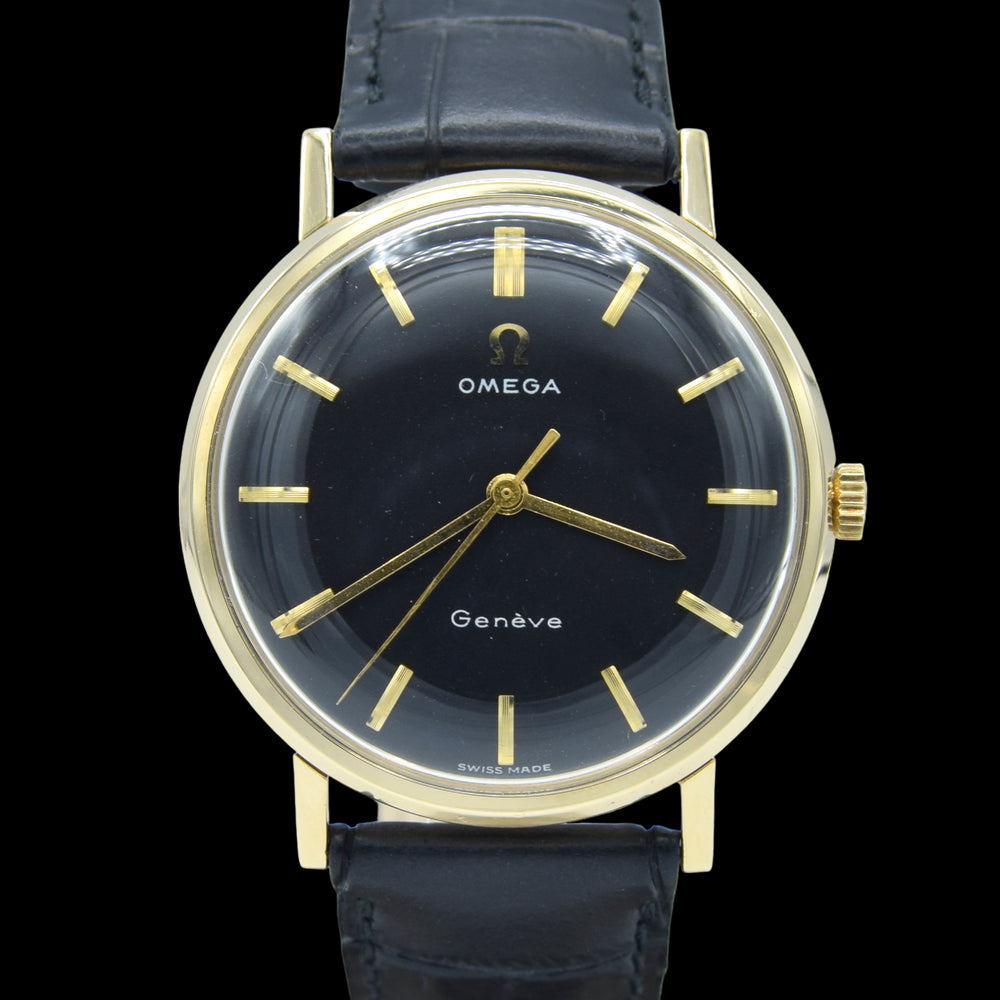 1969 Omega Geneve 9ct Gold All Original stunning black dial Wristwatch Model 131.5016