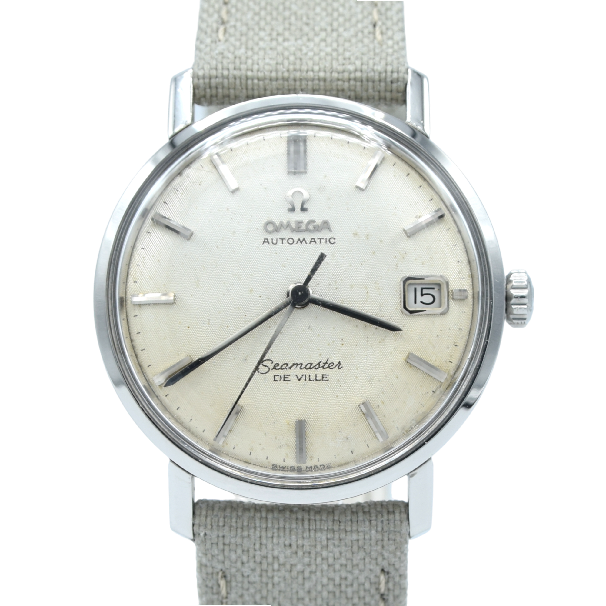1963 Omega Automatic Seamaster De Ville Date Model 166.020 Wristwatch with Linen Dial