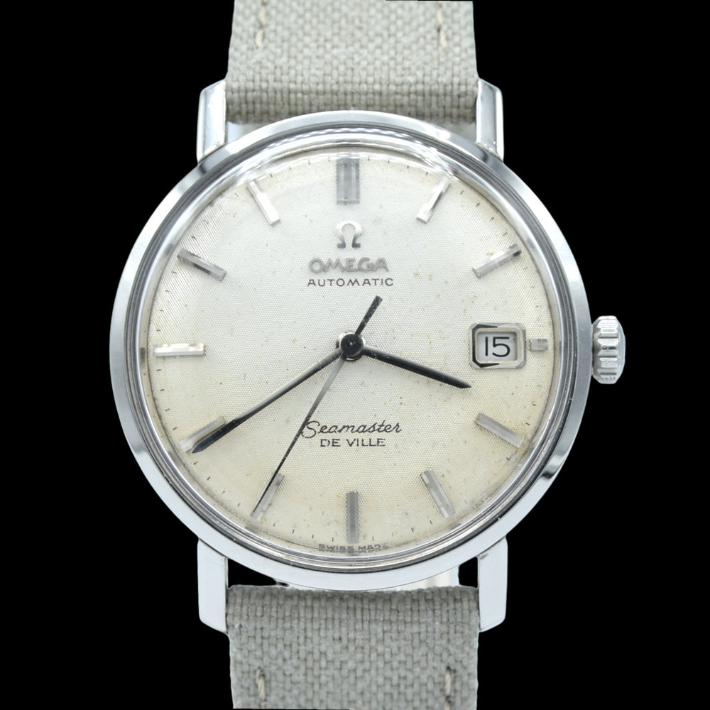 1963 Omega Automatic Seamaster De Ville Date Model 166.020 Wristwatch with Linen Dial