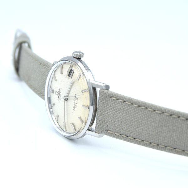 1963 Omega Automatic Seamaster De Ville Date Model 166.020 Wristwatch with Linen Dial