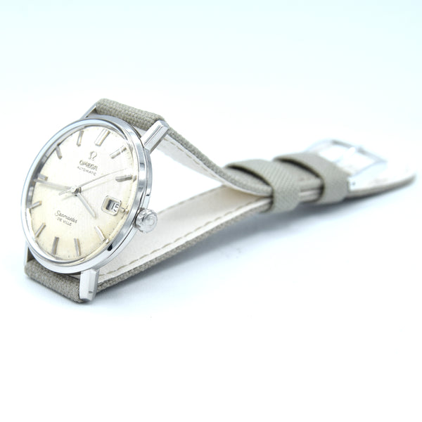 1963 Omega Automatic Seamaster De Ville Date Model 166.020 Wristwatch with Linen Dial