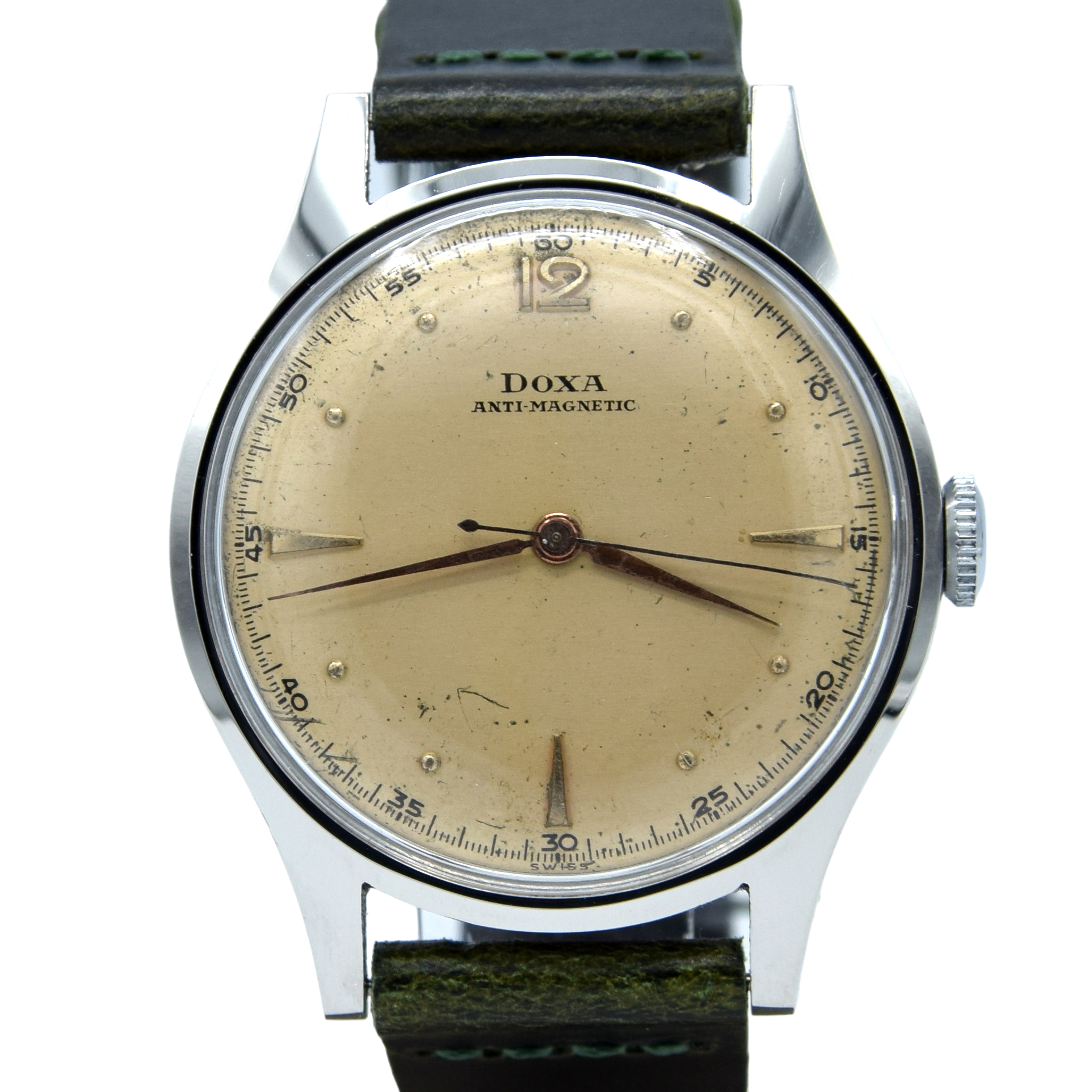 1950s Doxa Non Magnetic Manual Wind Dress Wristwatch with Original Salmon patina Dial