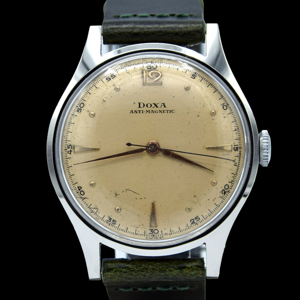 1950s Doxa Non Magnetic Manual Wind Dress Wristwatch with Original Salmon patina Dial