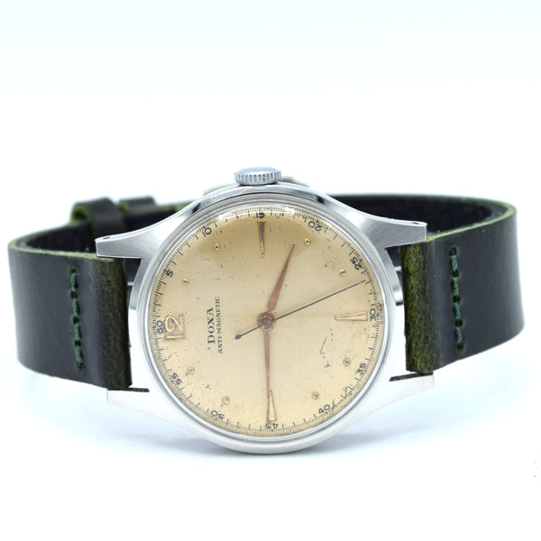 1950s Doxa Non Magnetic Manual Wind Dress Wristwatch with Original Salmon patina Dial