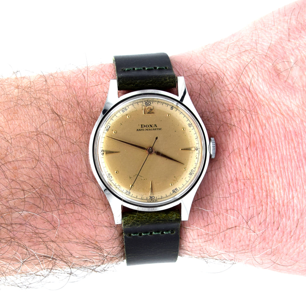 1950s Doxa Non Magnetic Manual Wind Dress Wristwatch with Original Salmon patina Dial