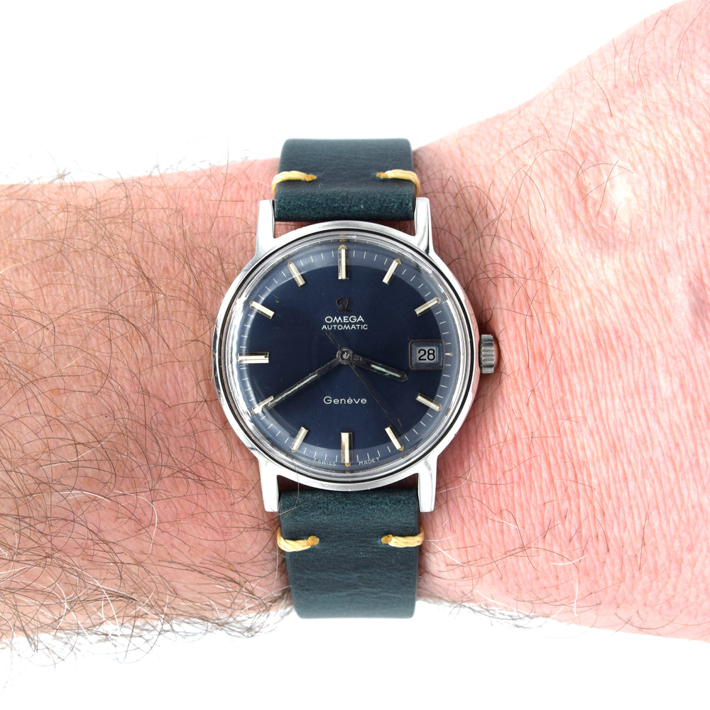 1969 Omega Geneve Automatic calendar  Model 166.070 with Stunning Rare Electric Blue Dial caliber 565