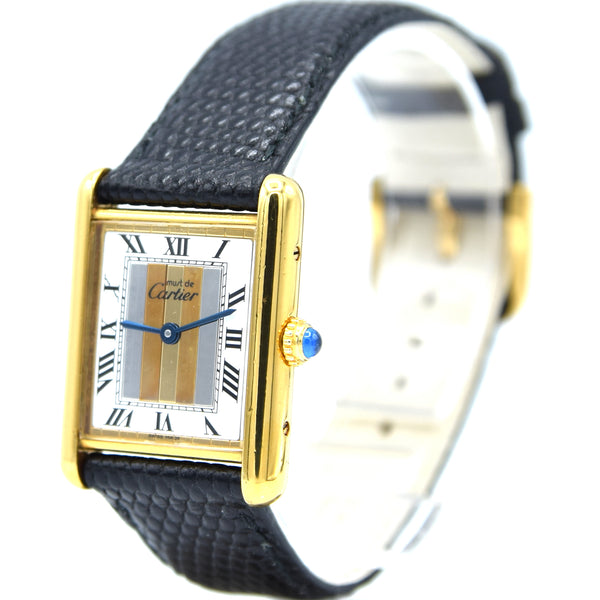 1990s Cartier Tank with Rare Tri-Colour Dial Variation in Vermeil 925 Sterling Silver Gilt