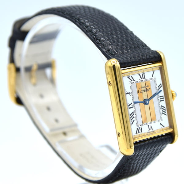 1990s Cartier Tank with Rare Tri-Colour Dial Variation in Vermeil 925 Sterling Silver Gilt